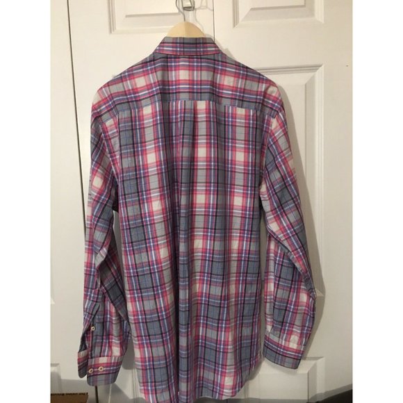 Peter Millar Men’s Sz L Button Down Striped Pink Blue Long Sleeve Shirt - Picture 6 of 7